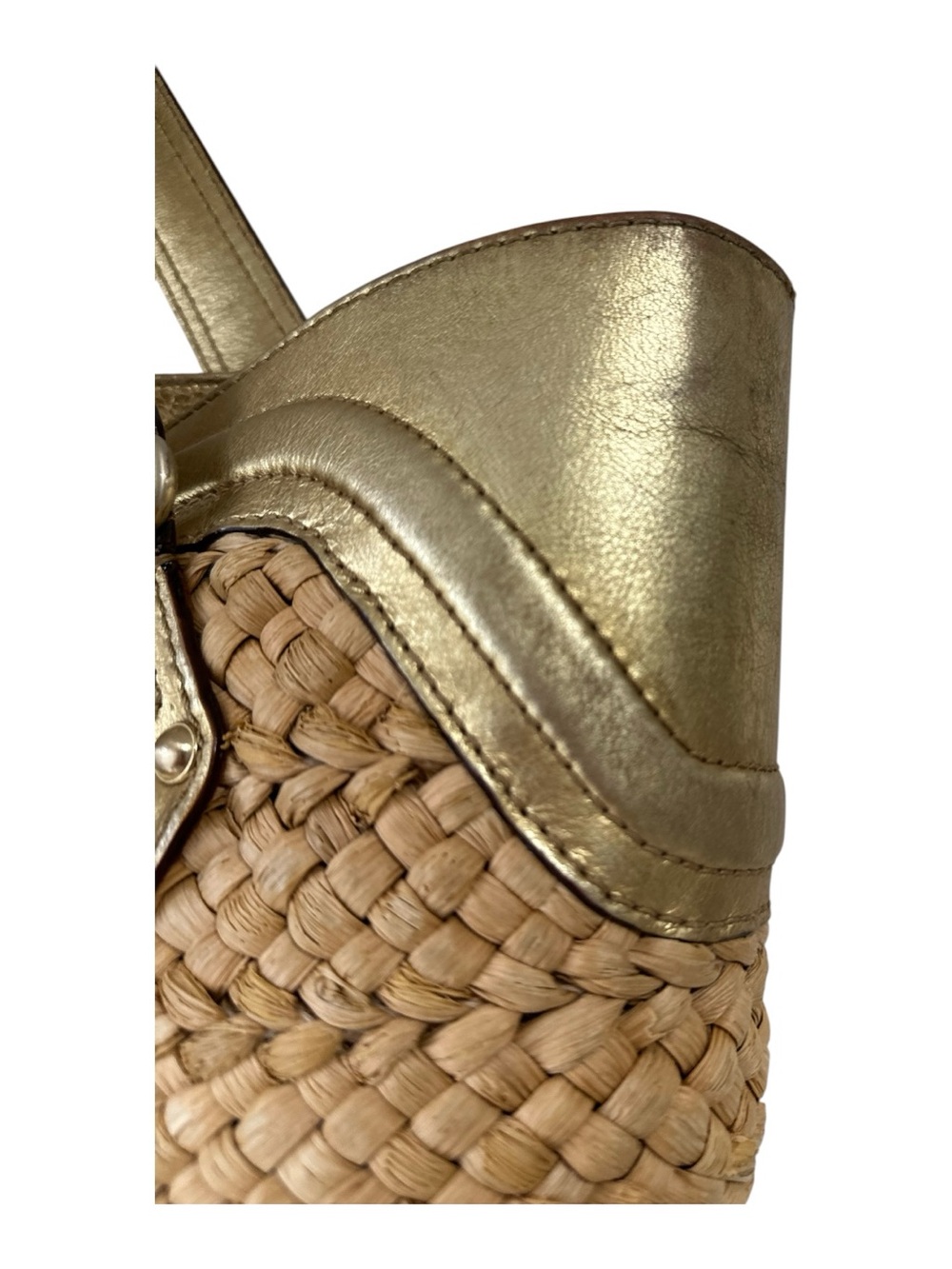 Rare Michael Kors Antique Gold Woven Wicker Tote Purse Preowned fair/good cond. - Picture 4 of 7